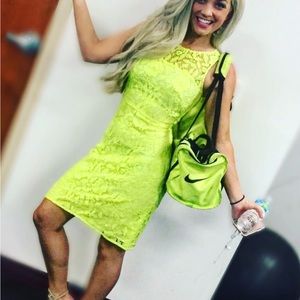 Lace neon green J Crew sheath dress petite